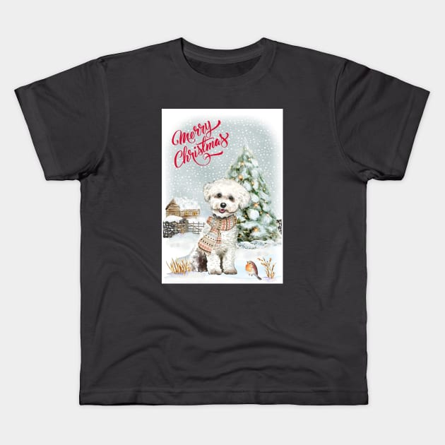 Bichon Frise Merry Christmas Santa Dog Kids T-Shirt by Puppy Eyes